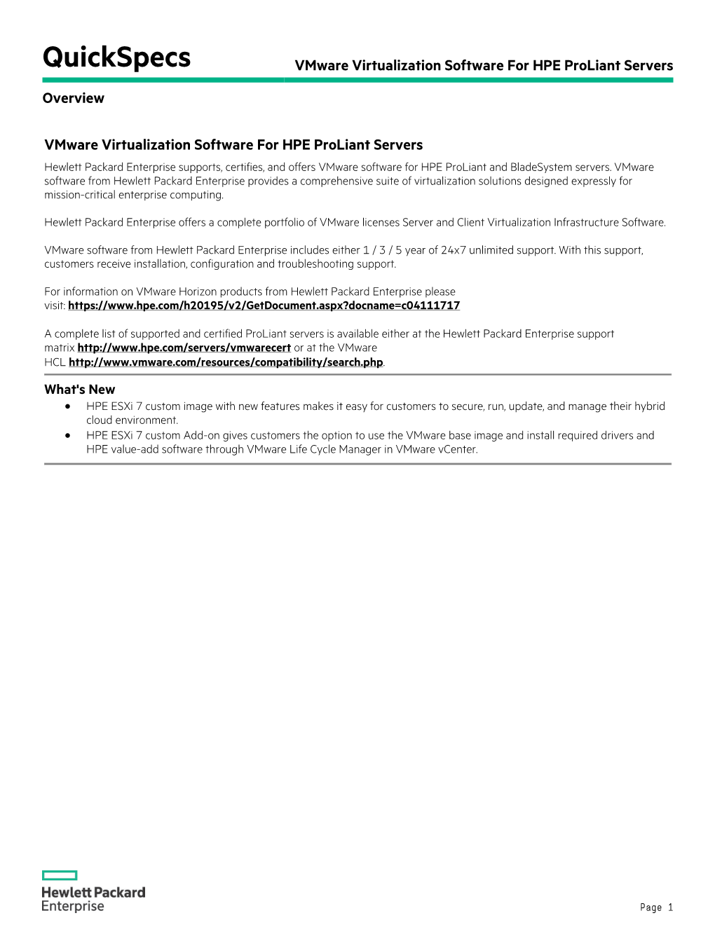 Vmware Virtualization Software for HPE Proliant Servers Overview