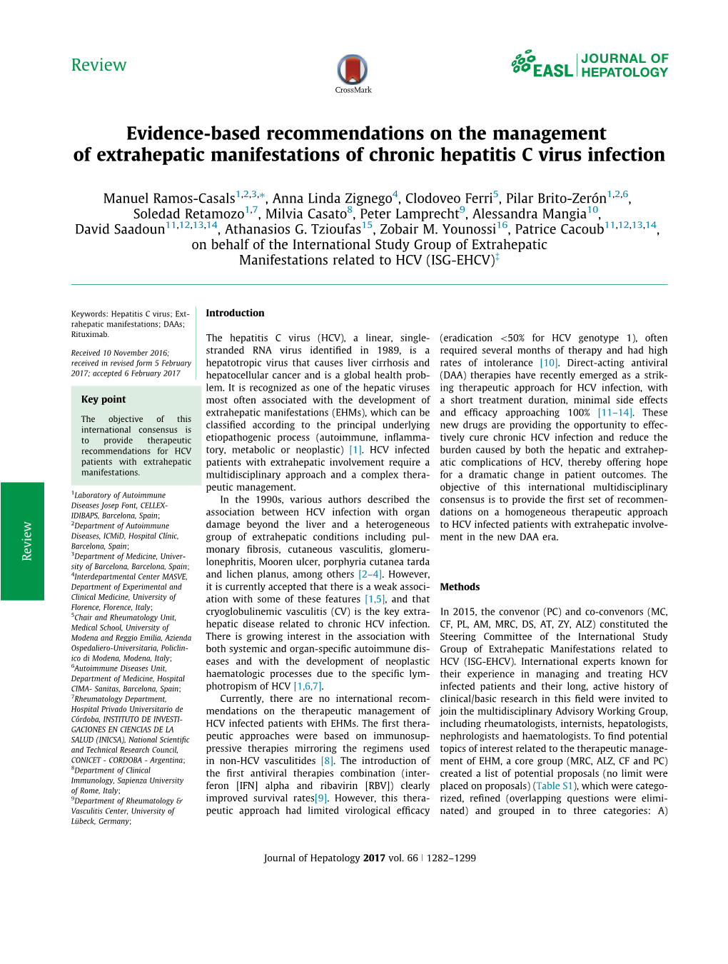 Evidence-Based Recommendations on the Management of Extrahepatic Manifestations of Chronic Hepatitis C Virus Infection