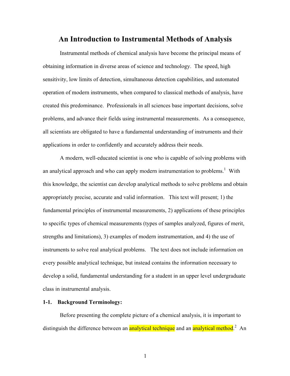 An Introduction to Instrumental Methods of Analysis