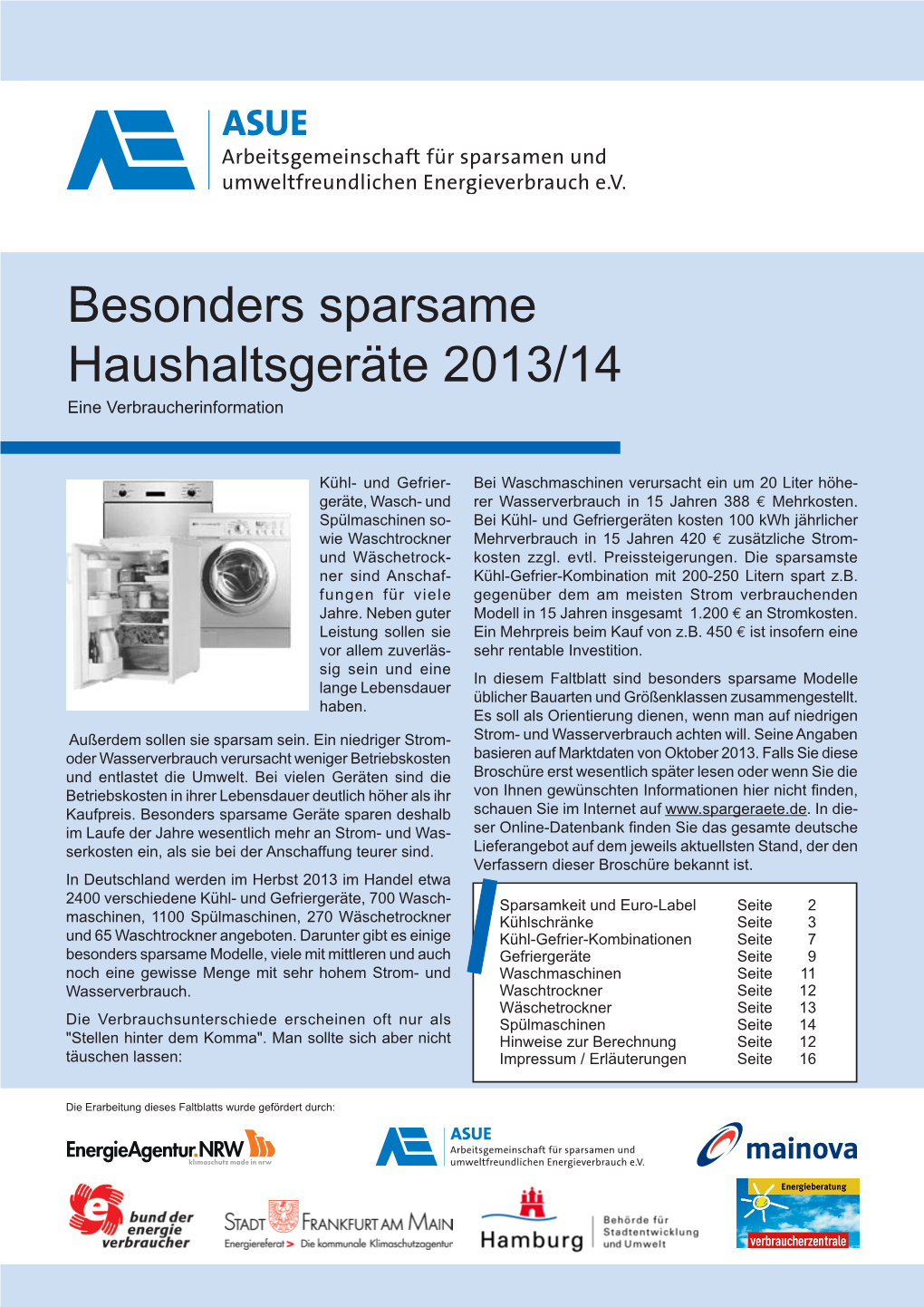 Besonders Sparsame Haushaltsgeräte 2013/14 Eine Verbraucherinformation