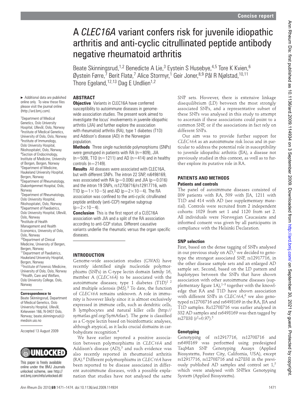 A CLEC16A Variant Confers Risk for Juvenile Idiopathic Arthritis and Anti