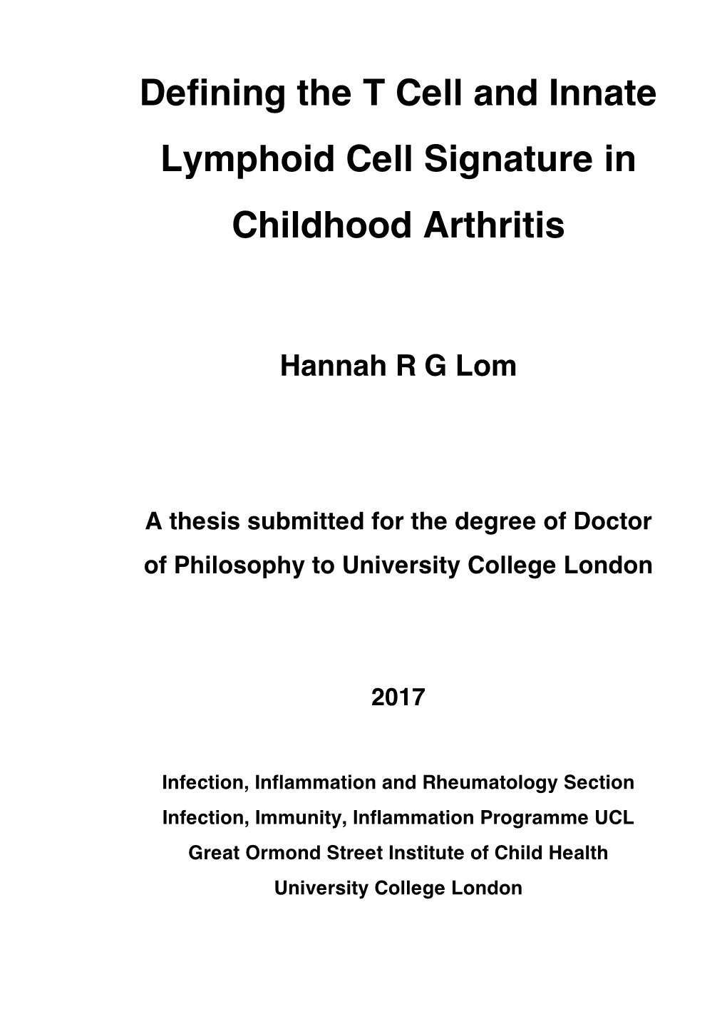 Defining the T Cell and Innate Lymphoid Cell Signature in Childhood Arthritis