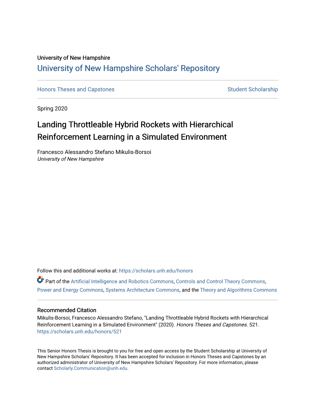 Landing Throttleable Hybrid Rockets with Hierarchical Reinforcement Learning in a Simulated Environment