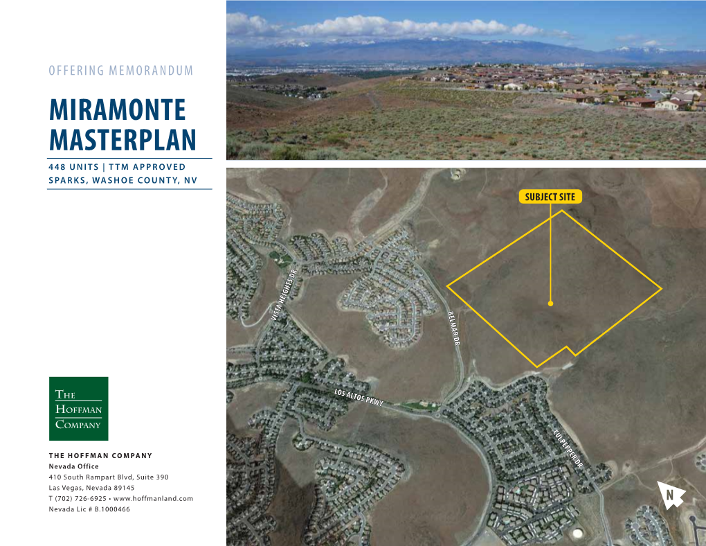 Miramonte Masterplan 448 Units | Ttm Approved Sparks, Washoe County, Nv Subject Site