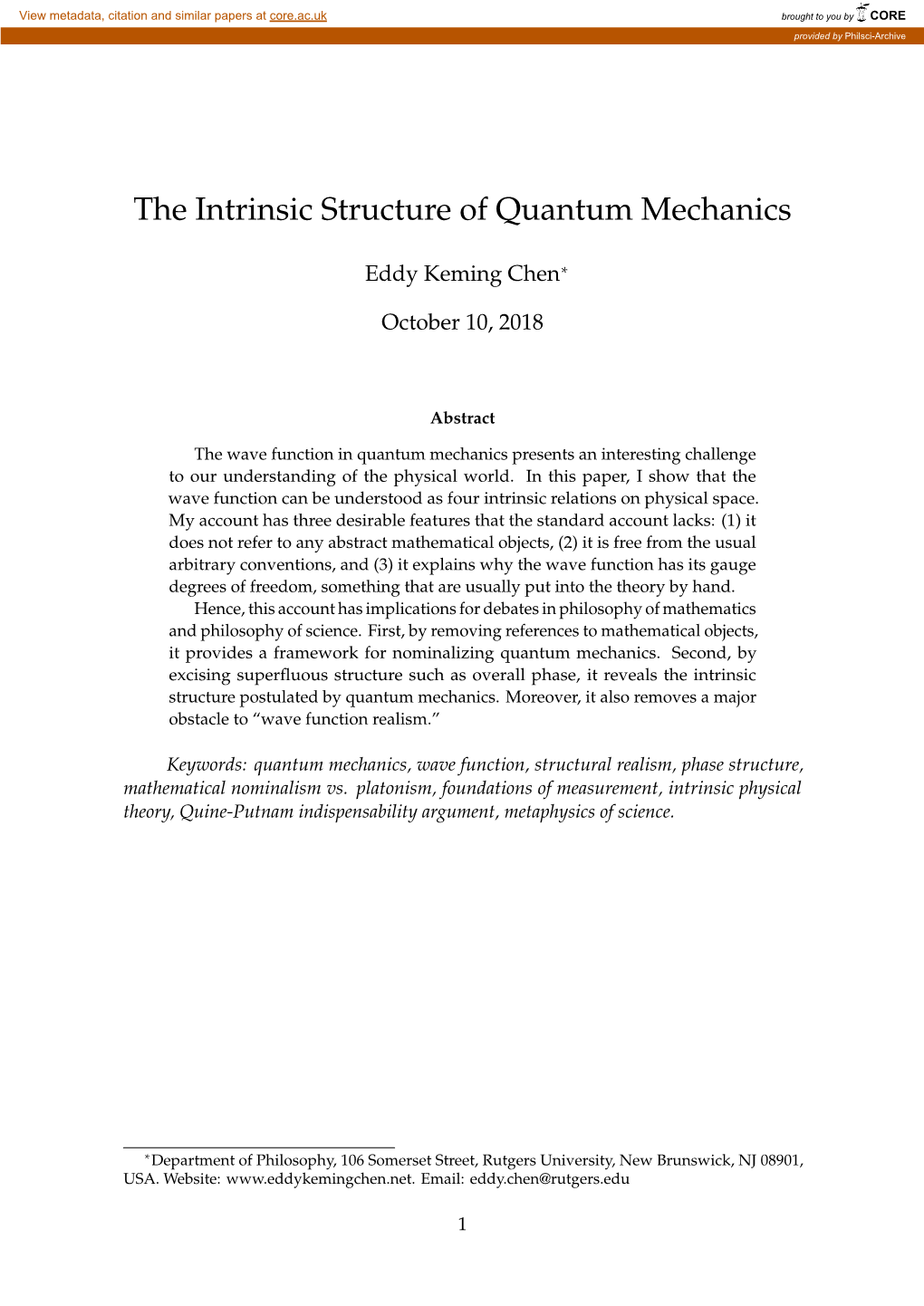 The Intrinsic Structure of Quantum Mechanics