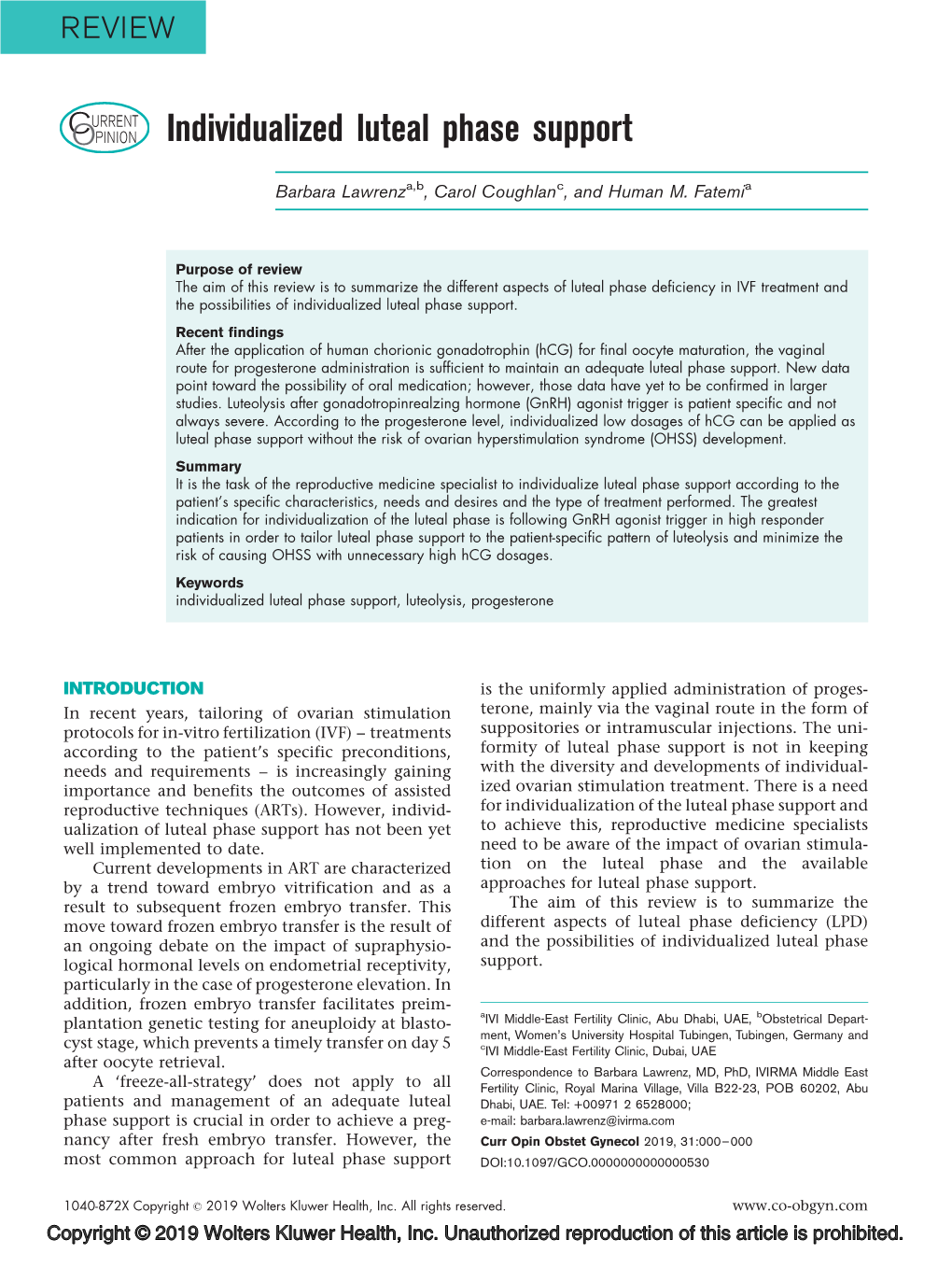 Individualized Luteal Phase Support