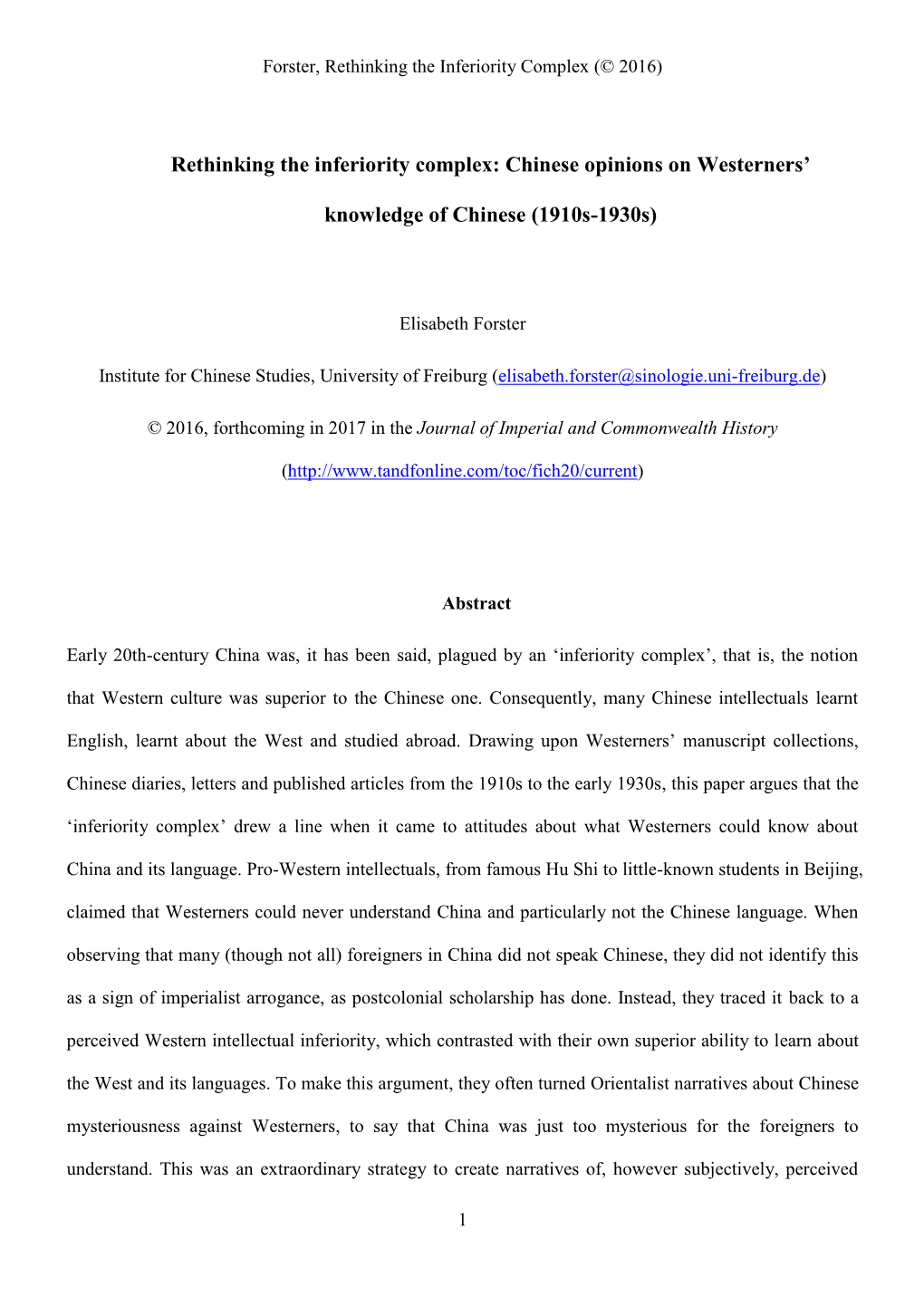 Rethinking the Inferiority Complex: Chinese Opinions on Westerners’