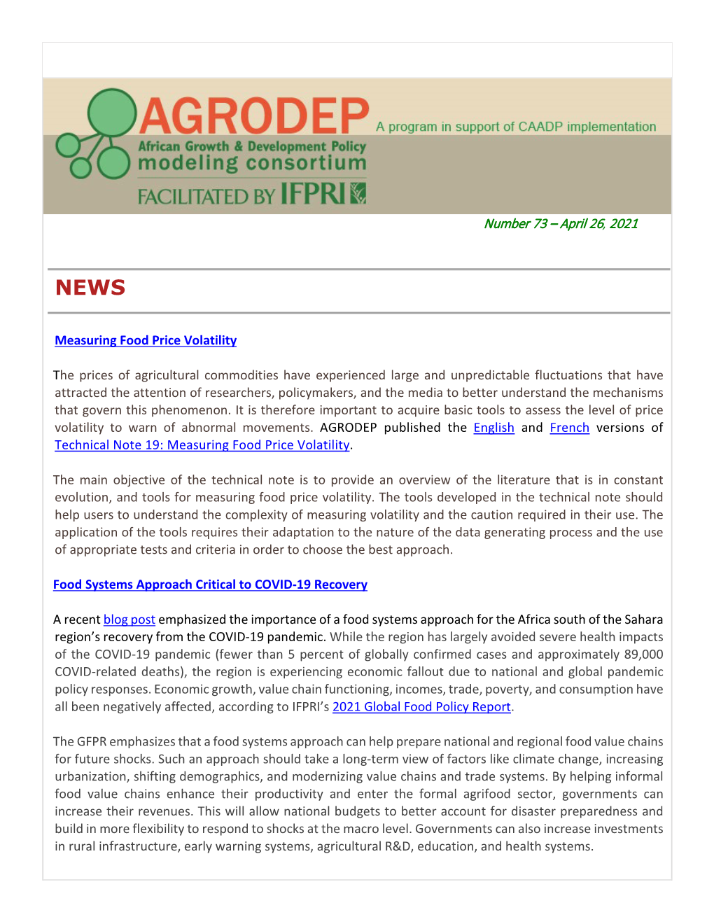 AGRODEP Newsletter No 73 April 2021.Pdf