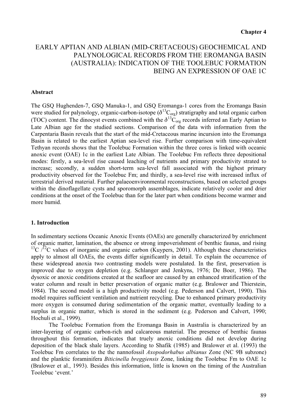 Palaeoenvironmental and Climatic Changes