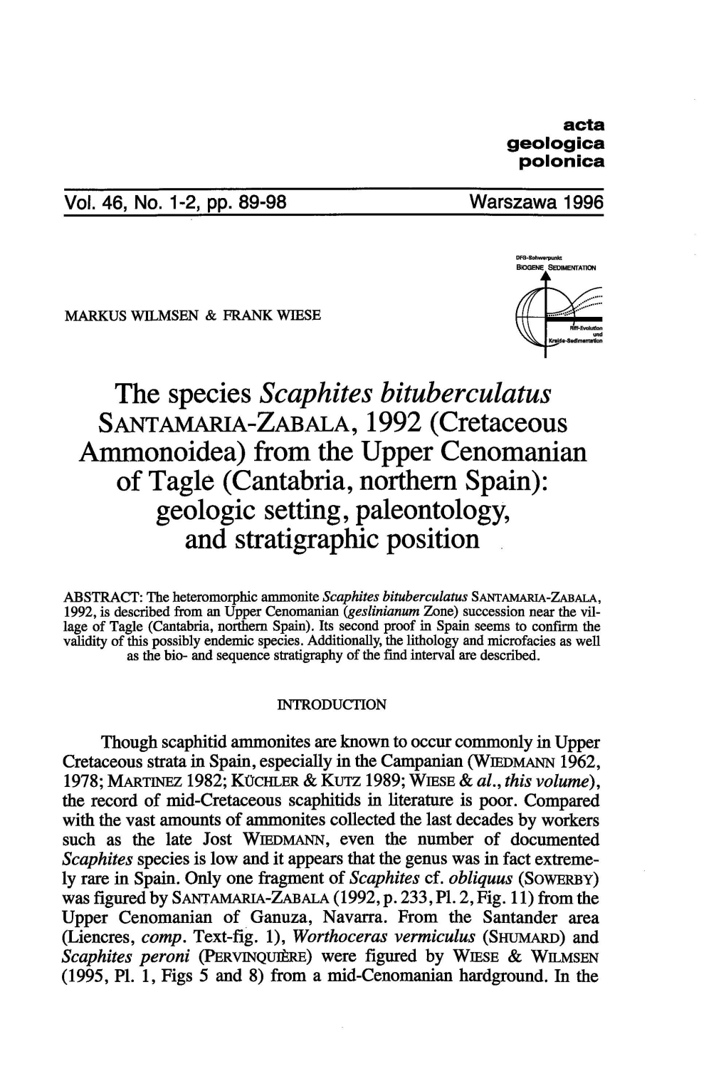 The Species Scaphites Bituberculatus SANTAMARIA-ZABALA, 1992