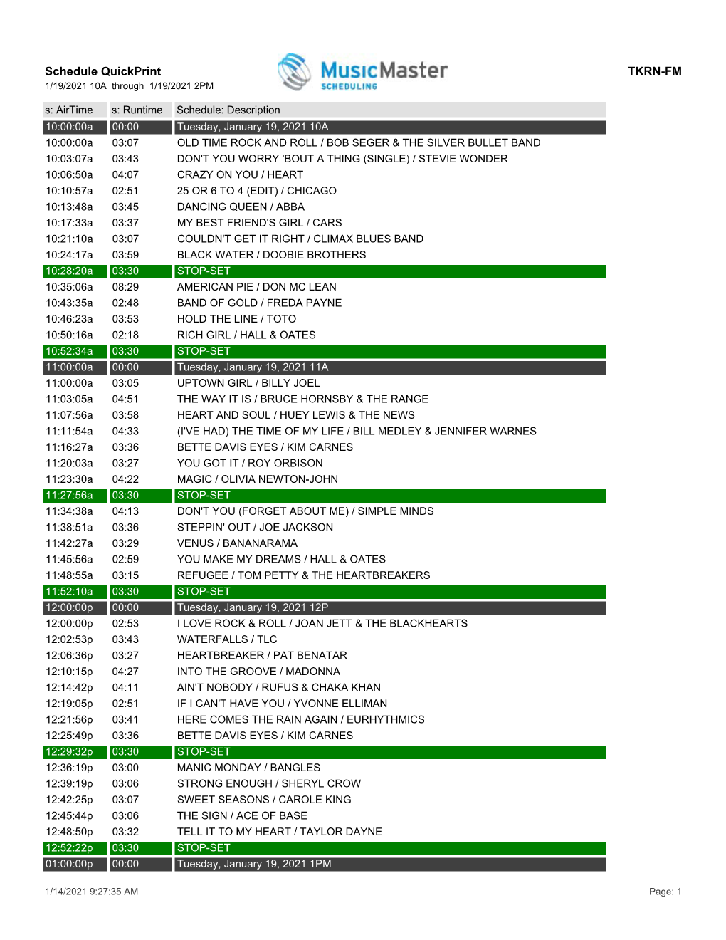 Schedule Quickprint TKRN-FM