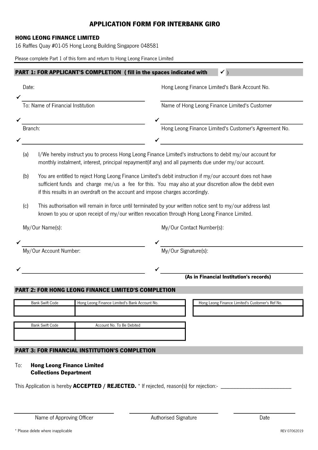 Application Form for Interbank Giro