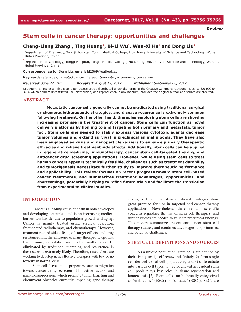 Stem Cells in Cancer Therapy: Opportunities and Challenges