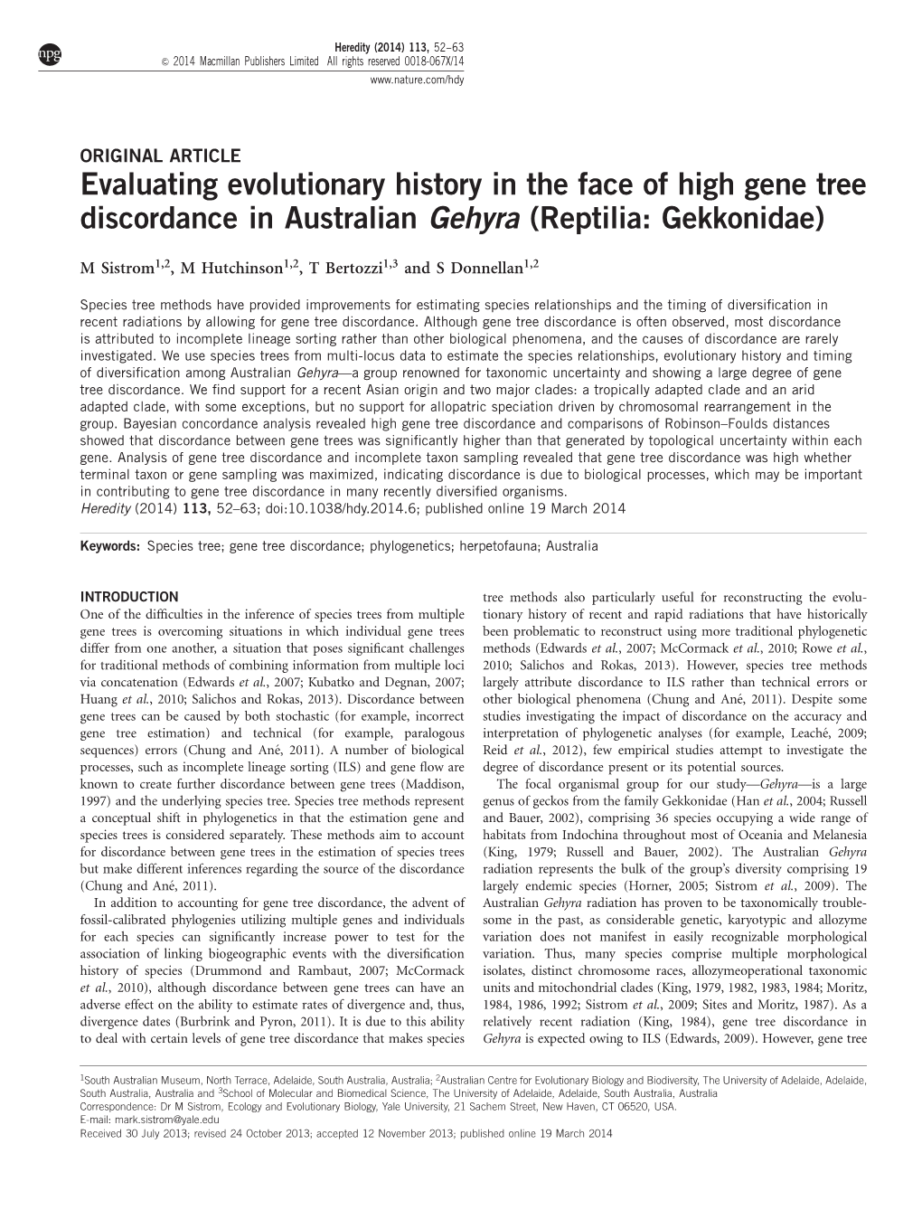 Evaluating Evolutionary History in the Face of High Gene Tree Discordance in Australian Gehyra (Reptilia: Gekkonidae)