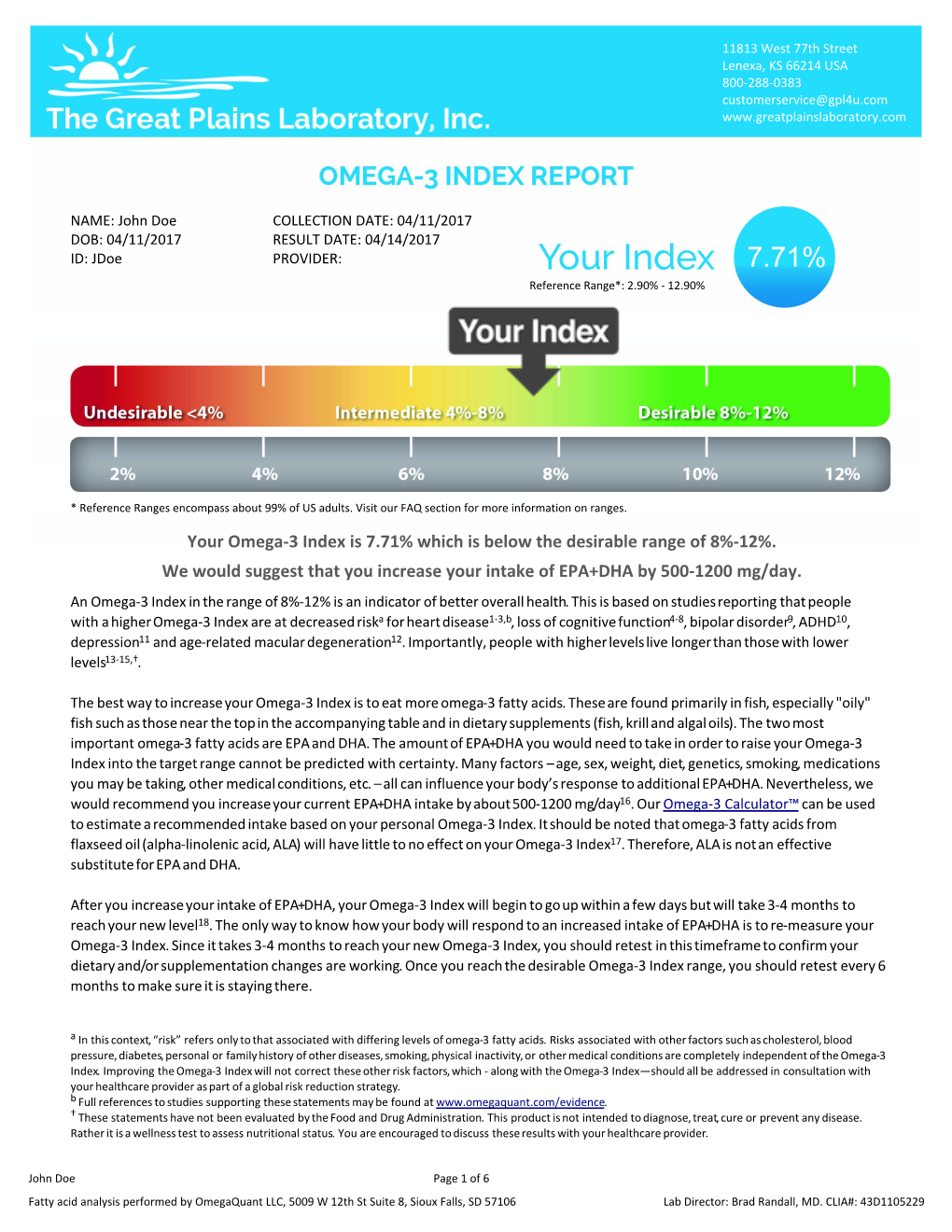 Your Omega-3 Index Is 7.71% Which Is Below the Desirable Range of 8%-12%