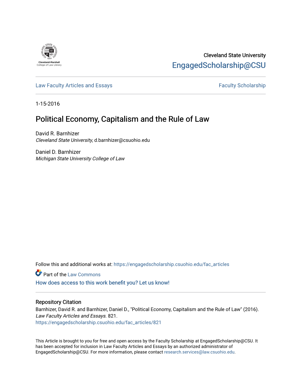 Political Economy, Capitalism and the Rule of Law