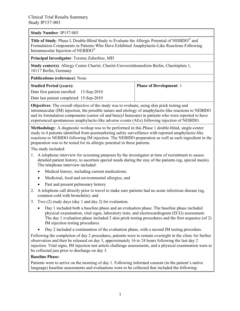 Clinical Trial Results Summary Study IP157-003 1