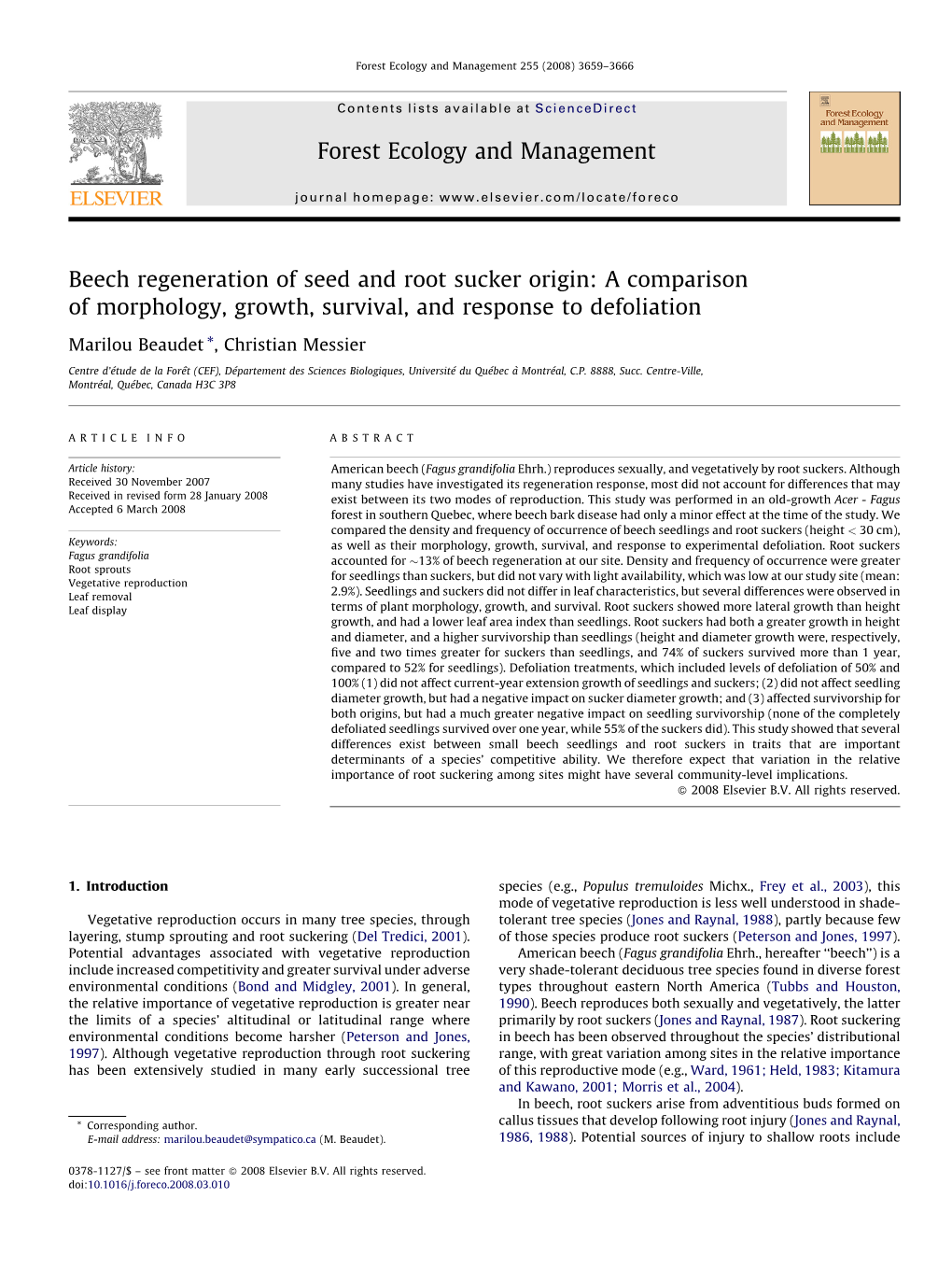 Beech Regeneration of Seed and Root Sucker Origin: a Comparison of Morphology, Growth, Survival, and Response to Defoliation