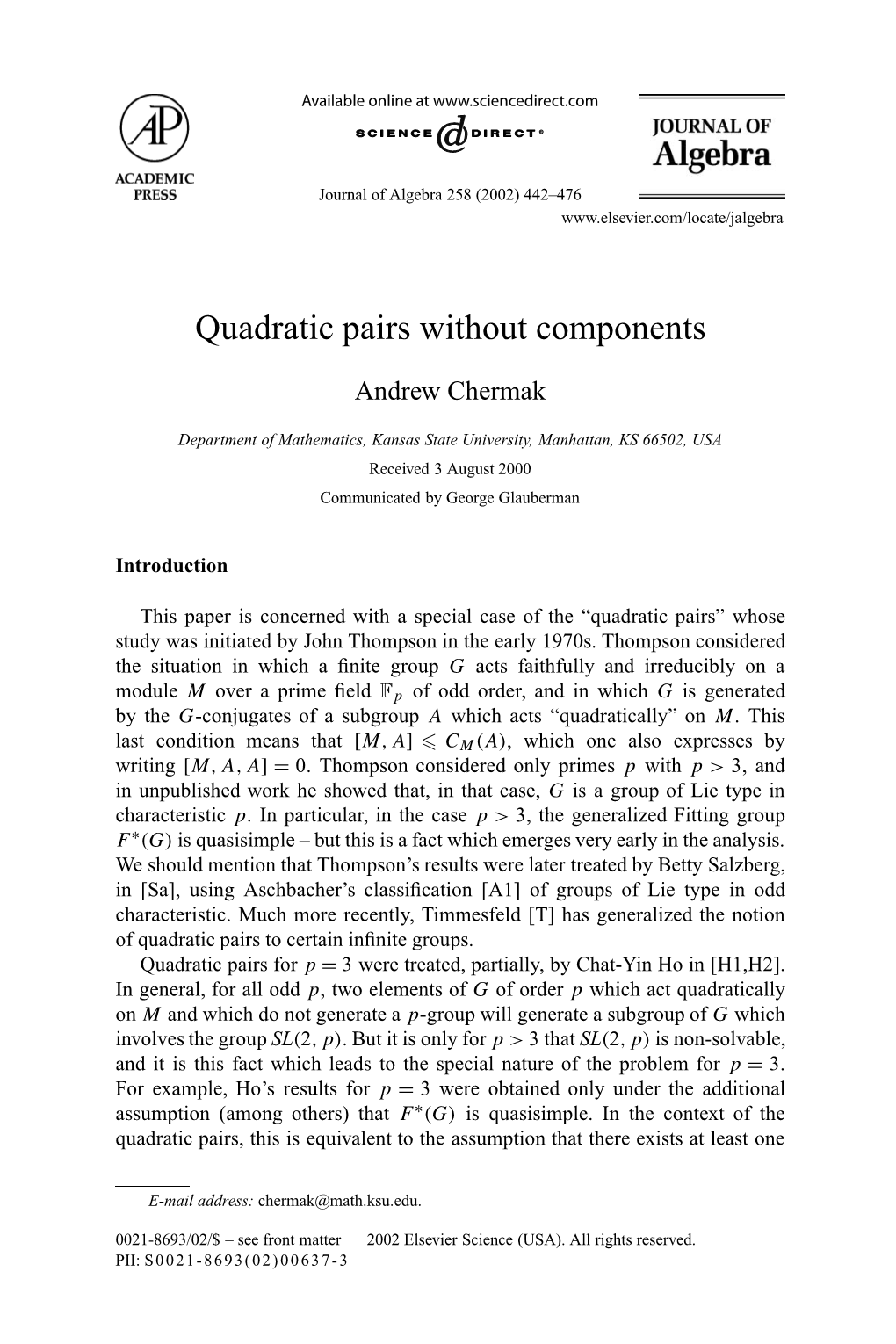 Quadratic Pairs Without Components