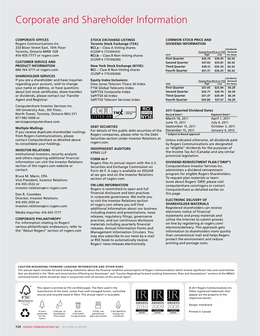 Corporate and Shareholder Information