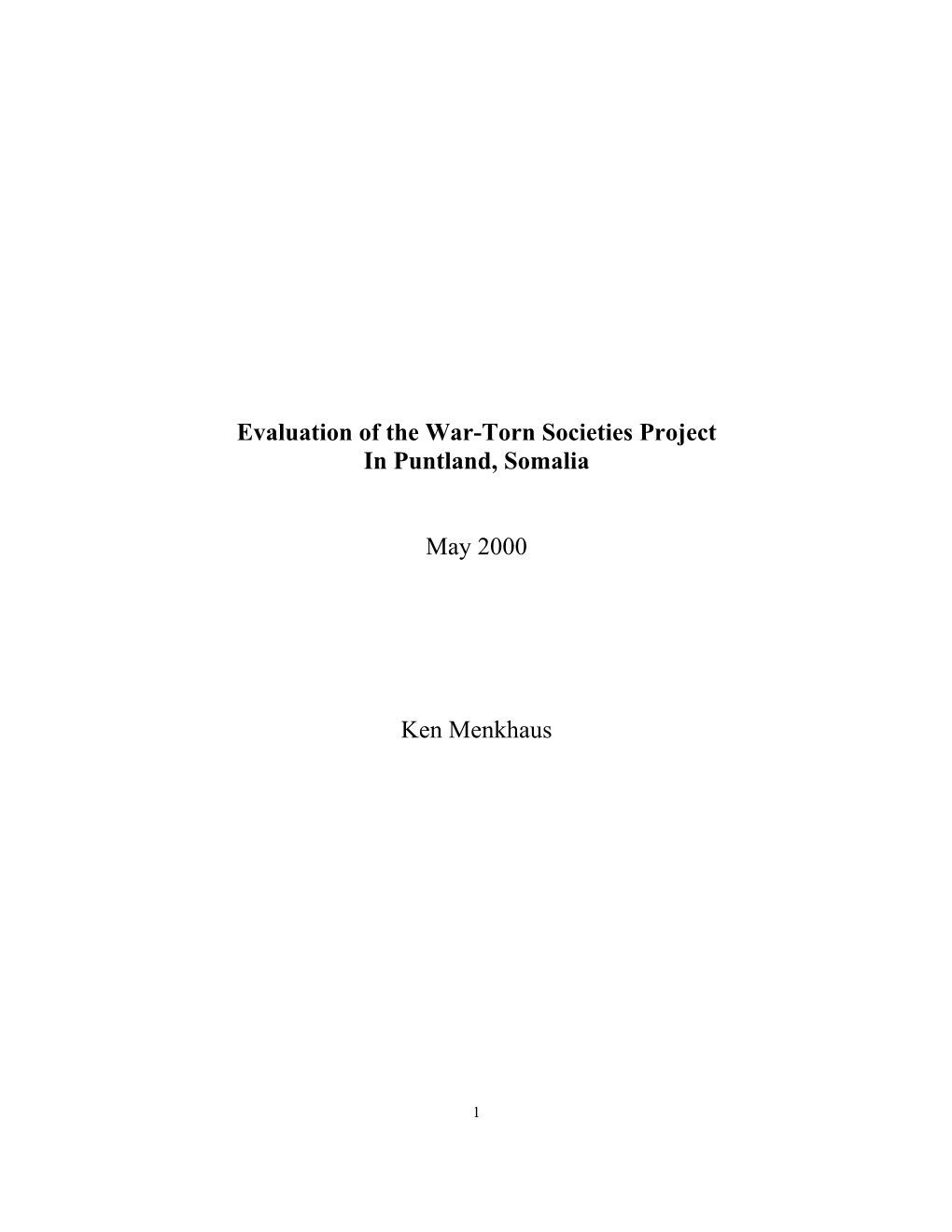 Evaluation of the War-Torn Societies Project in Puntland, Somalia