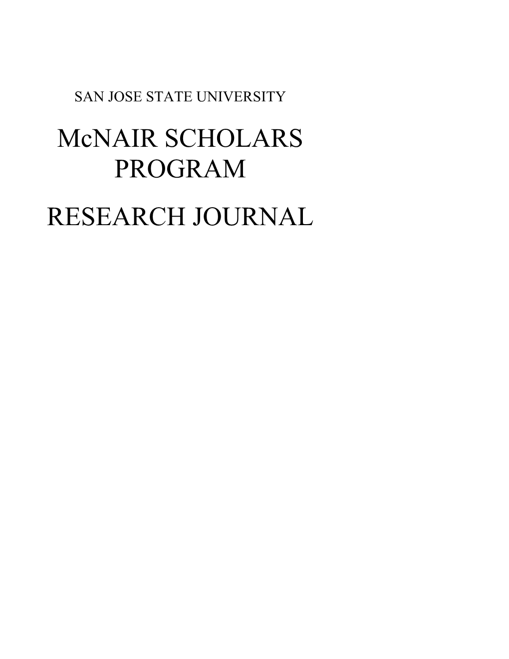 Mcnair SCHOLARS PROGRAM RESEARCH JOURNAL