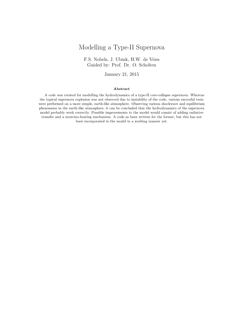 Modelling a Type-II Supernova