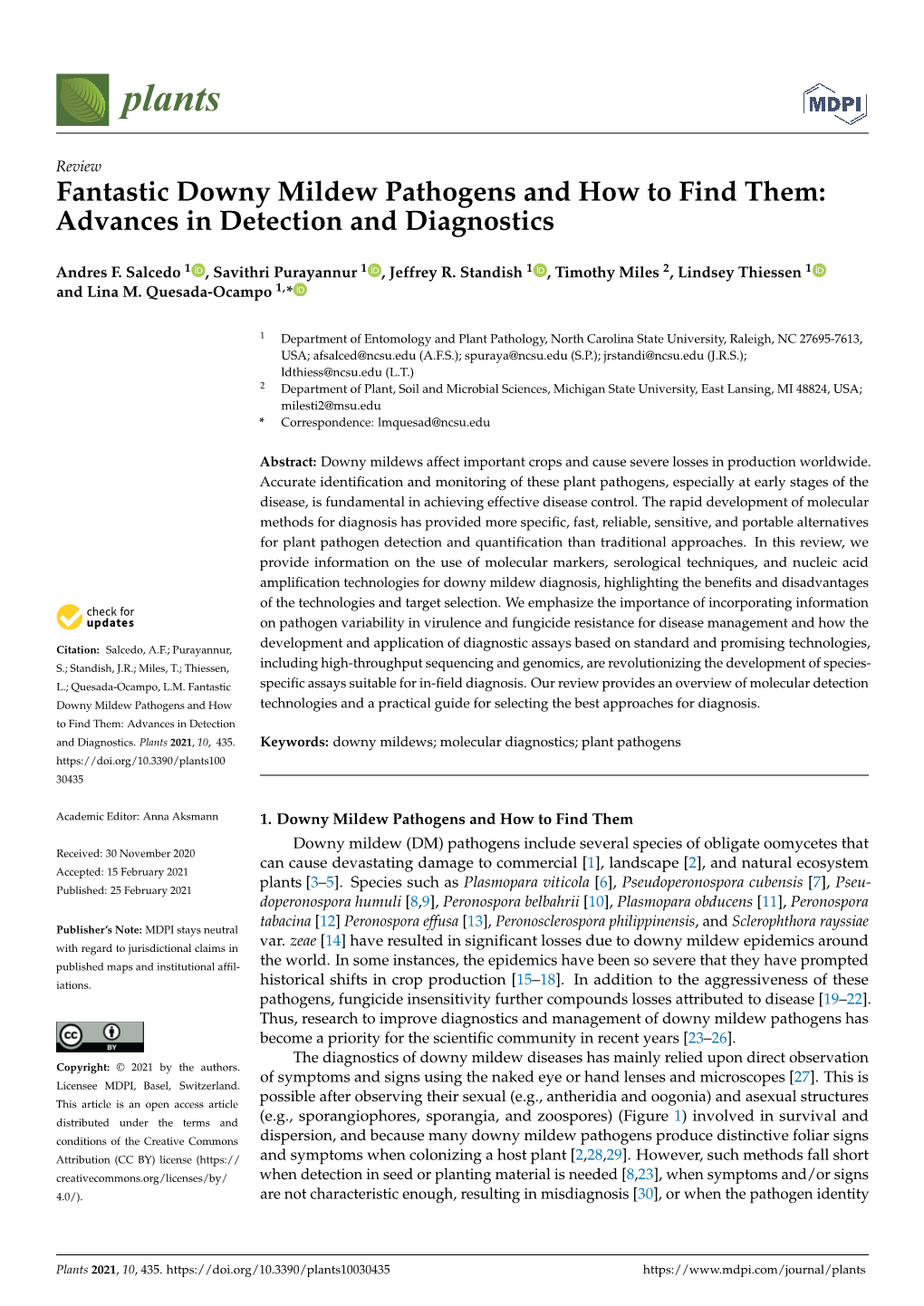Fantastic Downy Mildew Pathogens and How to Find Them: Advances in Detection and Diagnostics