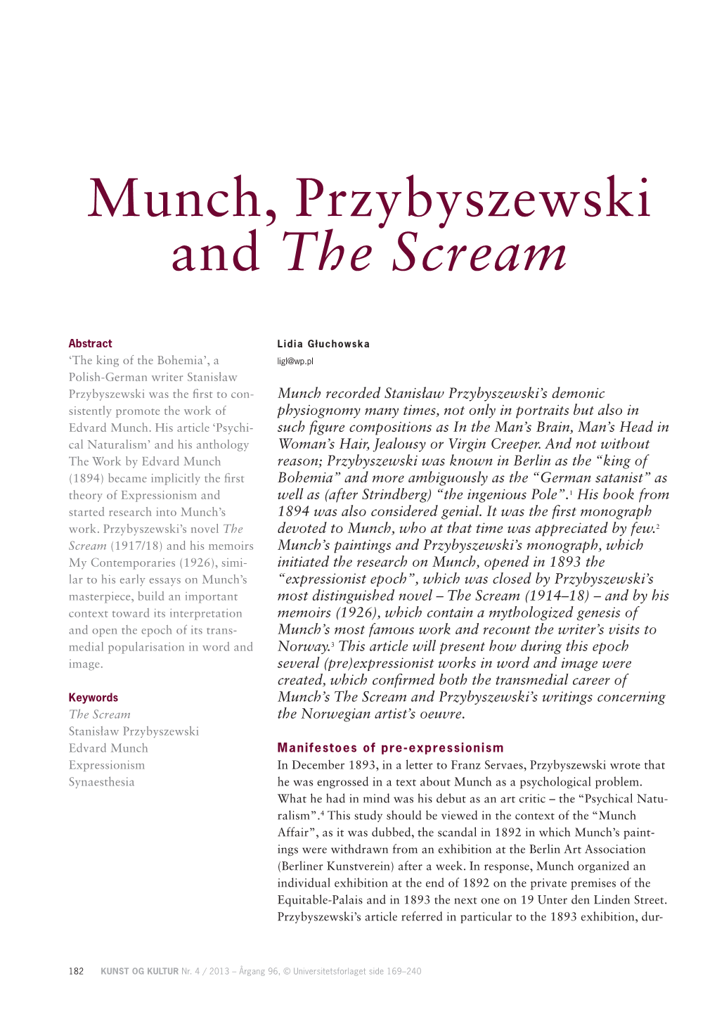 Munch, Przybyszewski and the Scream