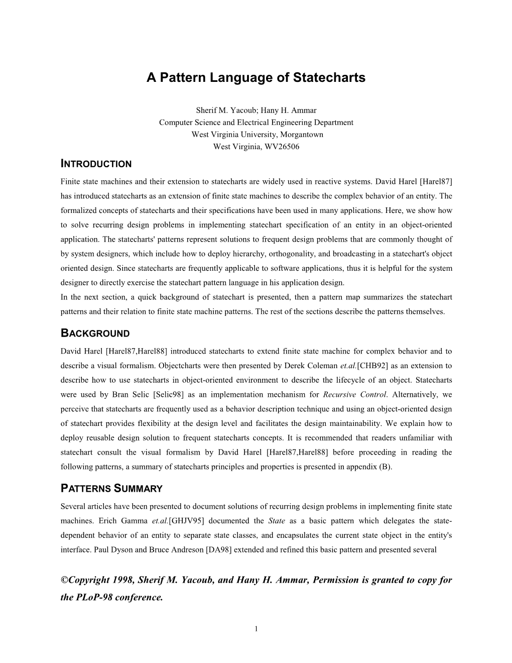 A Pattern Language of Statecharts