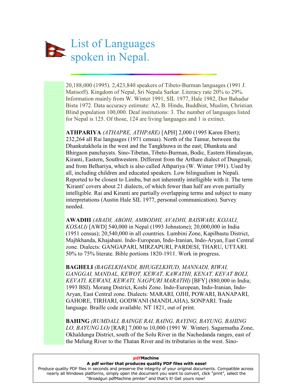 List of Languages Spoken in Nepal