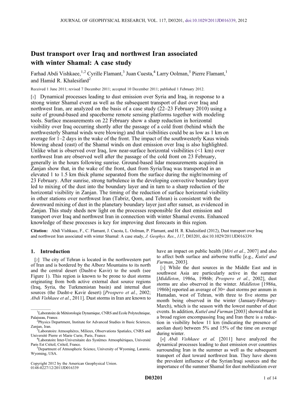 Dust Transport Over Iraq and Northwest Iran Associated