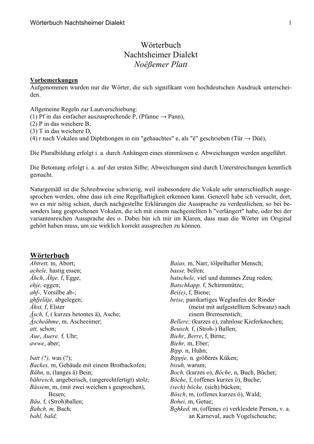 Wörterbuch Nachtsheimer Dialekt Noëßemer Platt