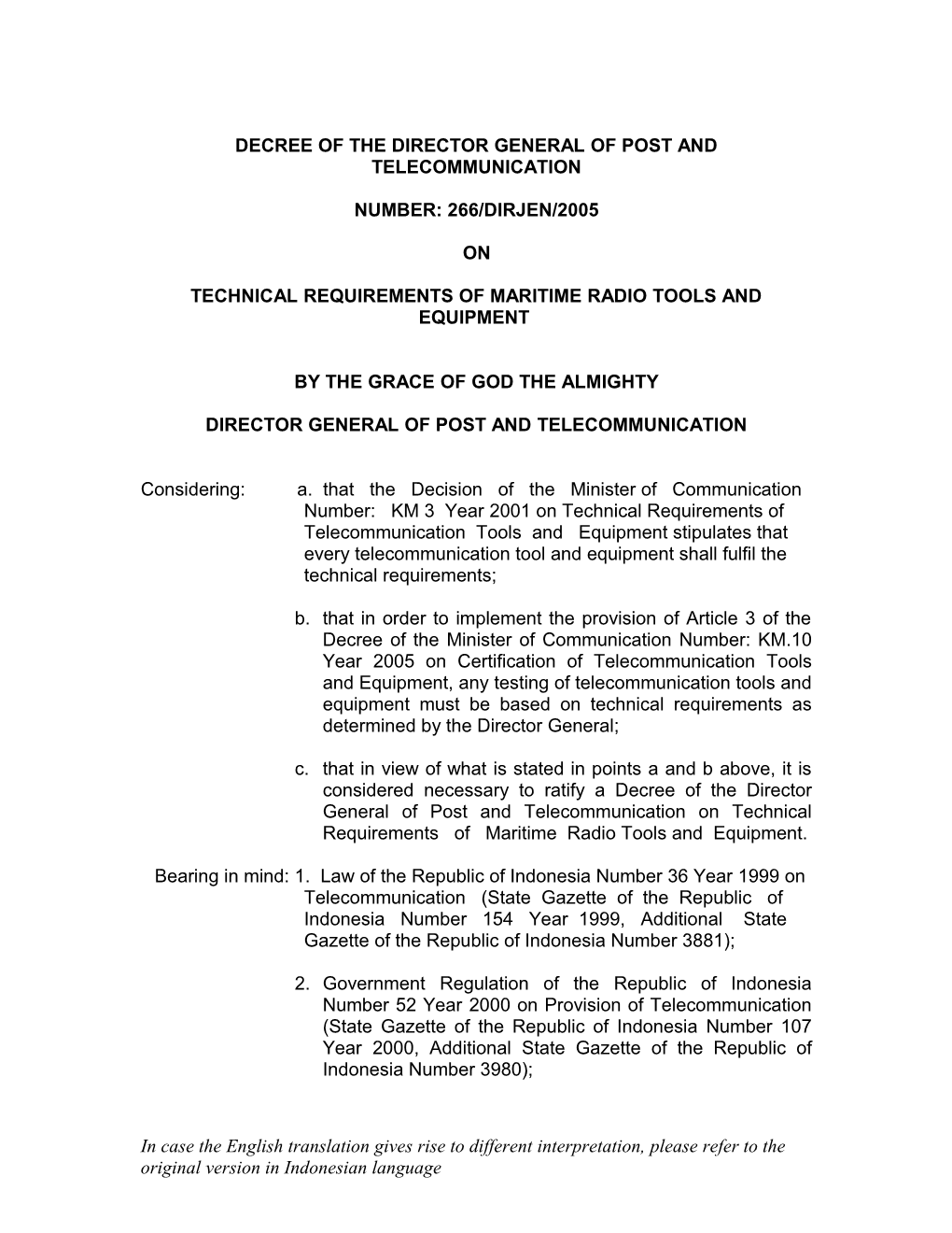 Decree of the Director General of Post and Telecommunication s2