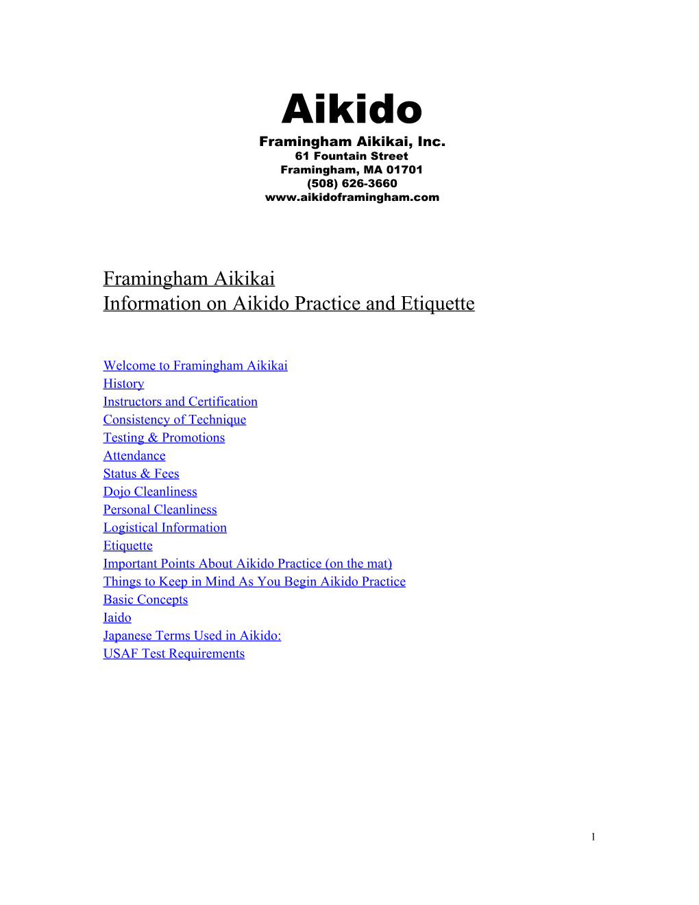 Aikido Framingham Aikikai, Inc