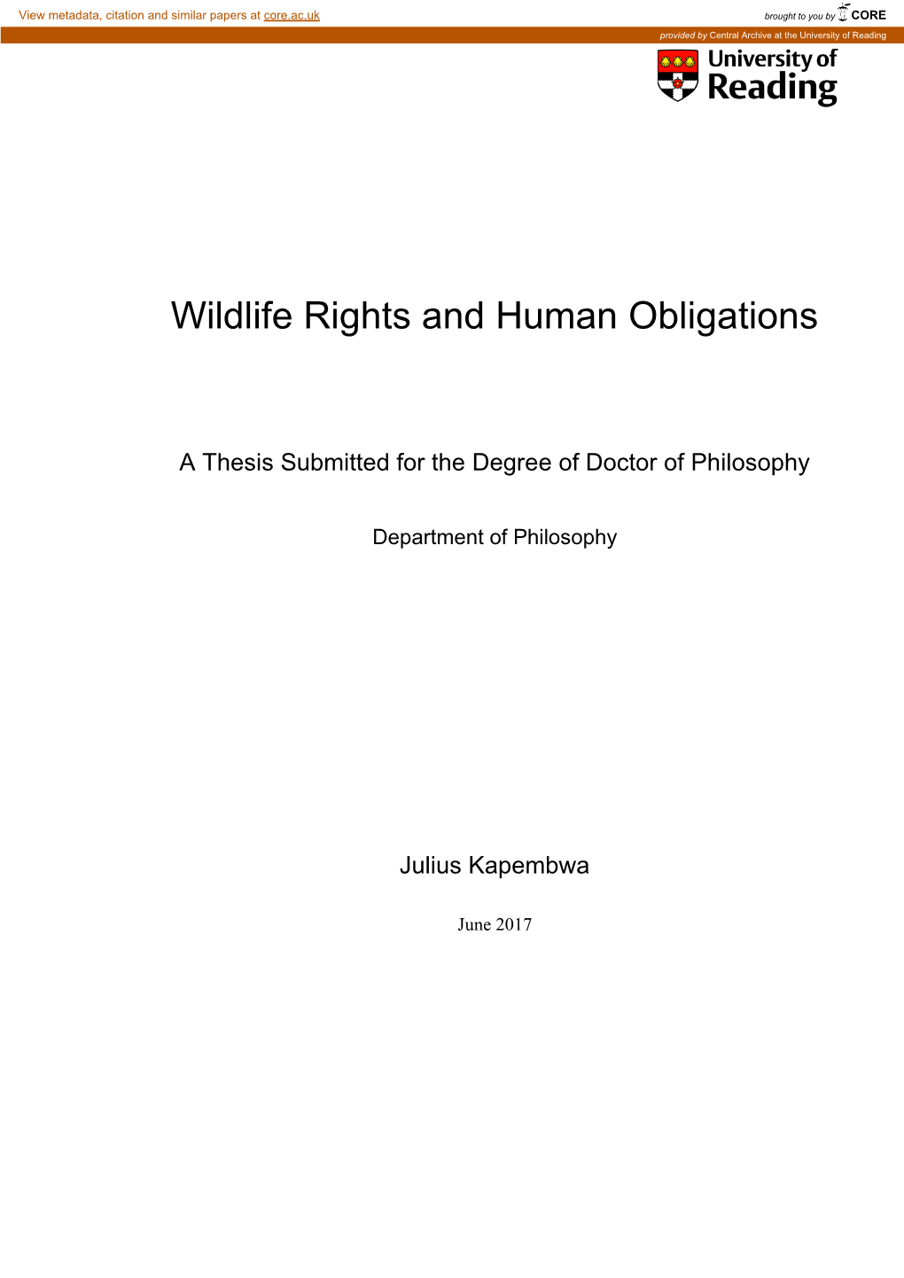 Wildlife Rights and Human Obligations