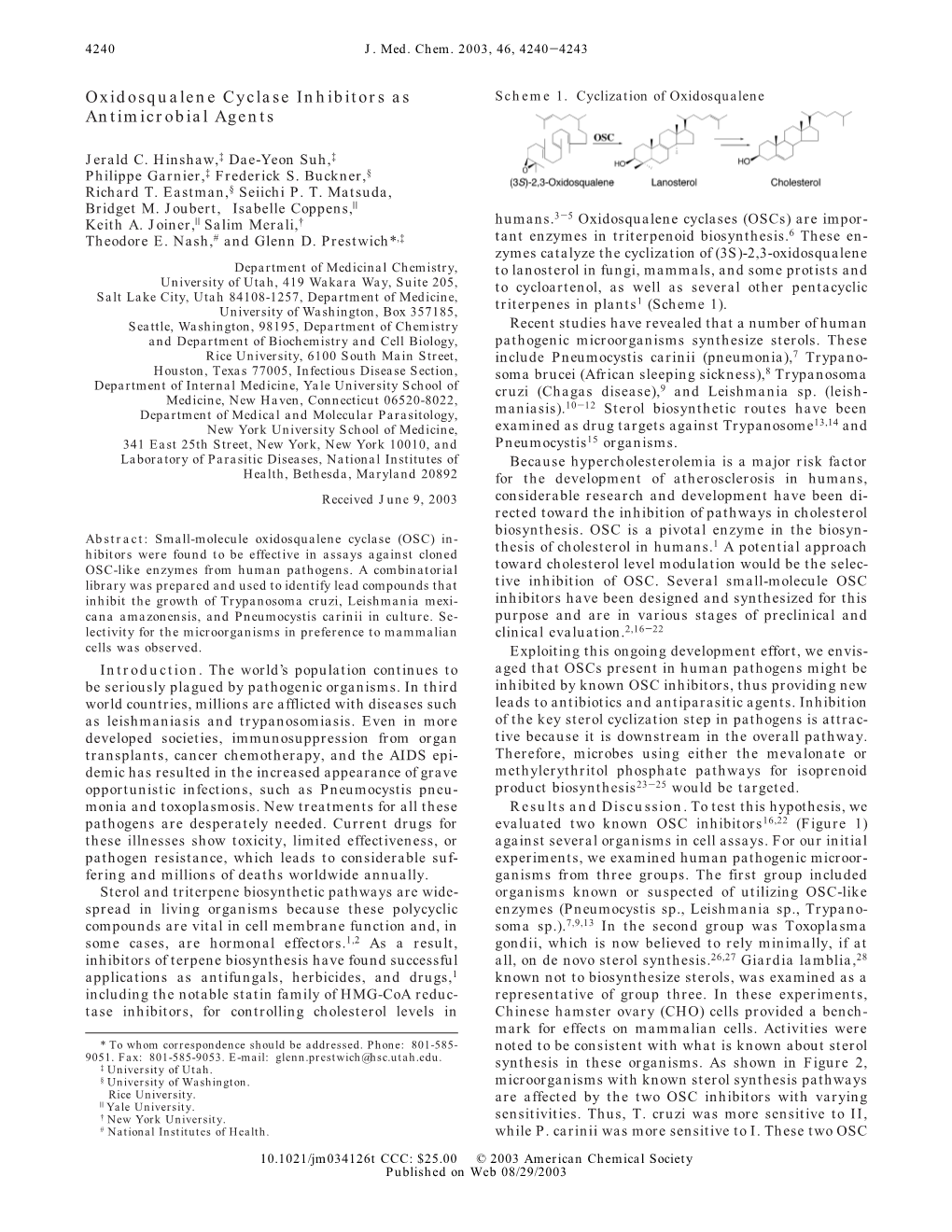 Oxidosqualene Cyclase Inhibitors As Antimicrobial Agents