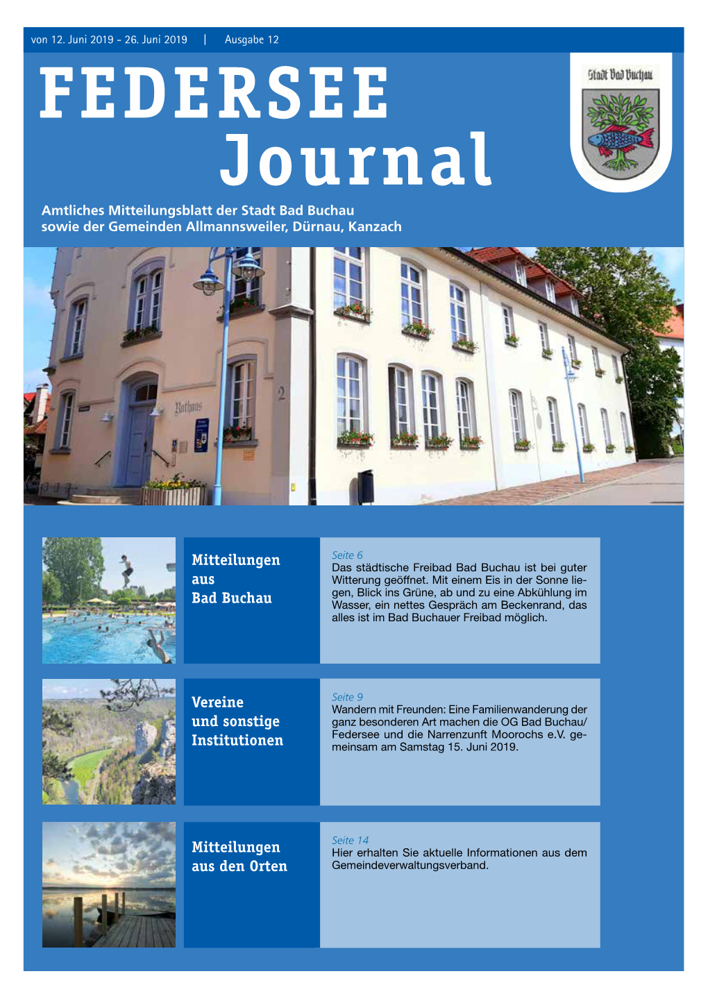 FEDERSEE Journal Amtliches Mitteilungsblatt Der Stadt Bad Buchau Sowie Der Gemeinden Allmannsweiler, Dürnau, Kanzach