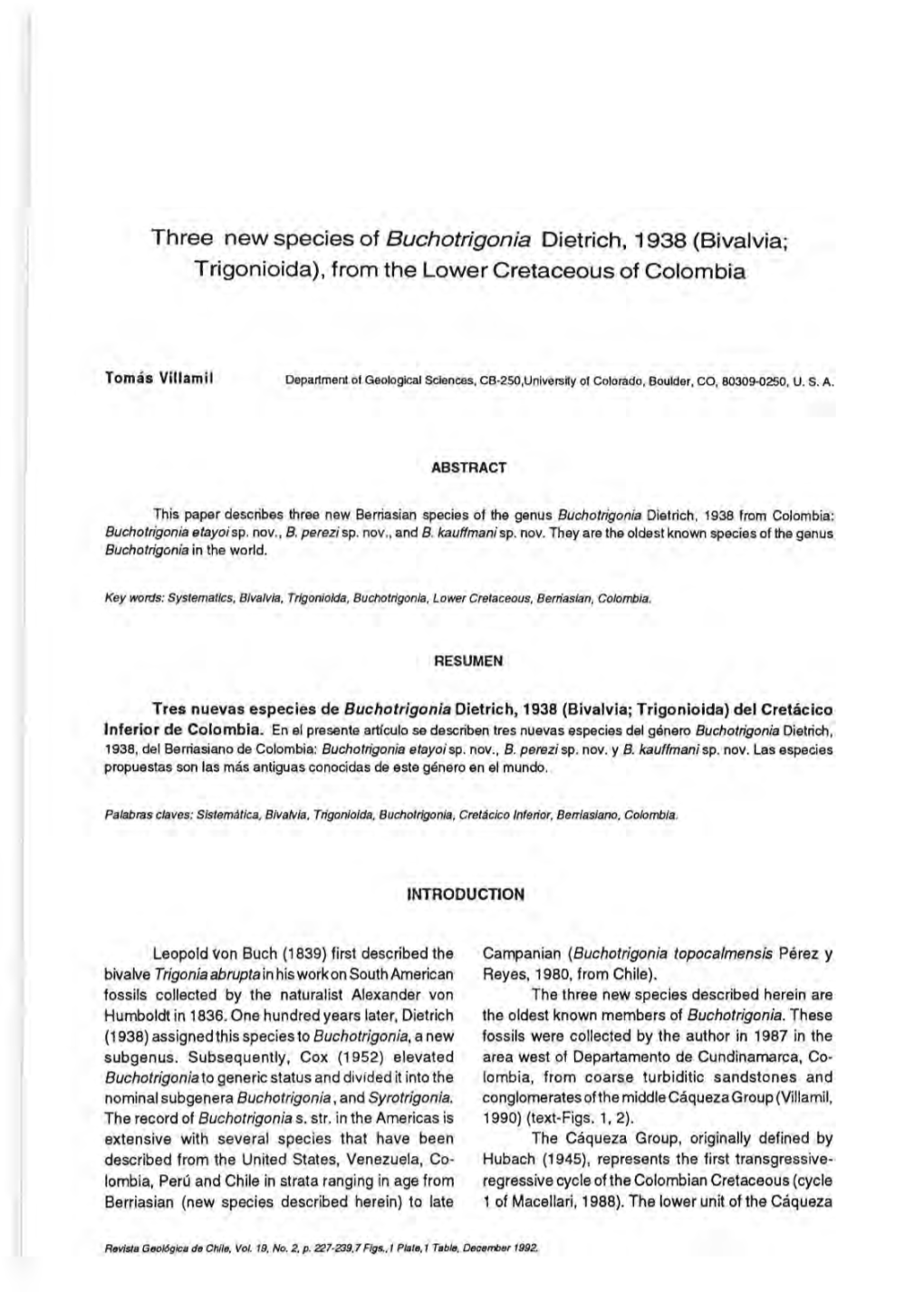 Three New Species of Buchotrigonia Dietrich, 1938 (Bivalvia; Trigonioida), from the Lower Cretaceous of Colombia