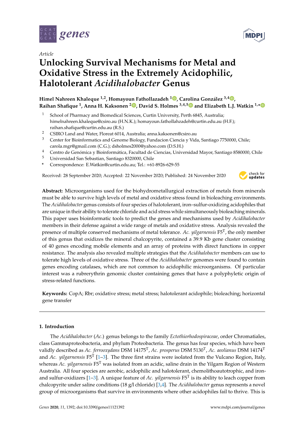 Unlocking Survival Mechanisms for Metal and Oxidative Stress in the Extremely Acidophilic, Halotolerant Acidihalobacter Genus