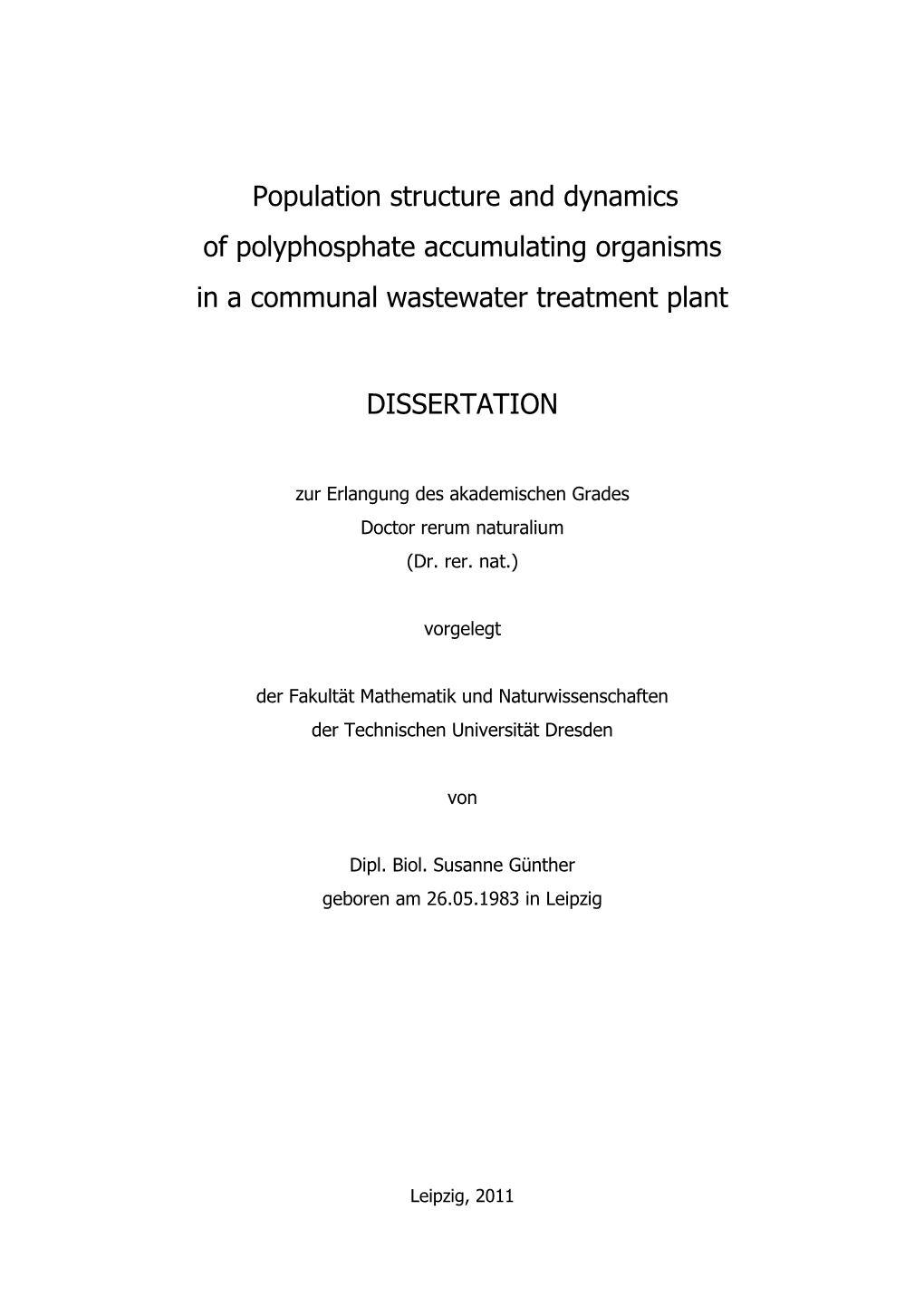 Population Structure and Dynamics of Polyphosphate Accumulating Organisms in a Communal Wastewater Treatment Plant