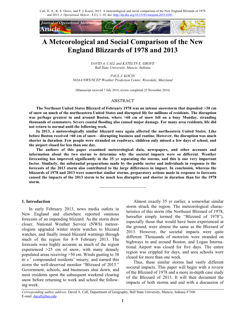Article a Meteorological and Social Comparison of the New England