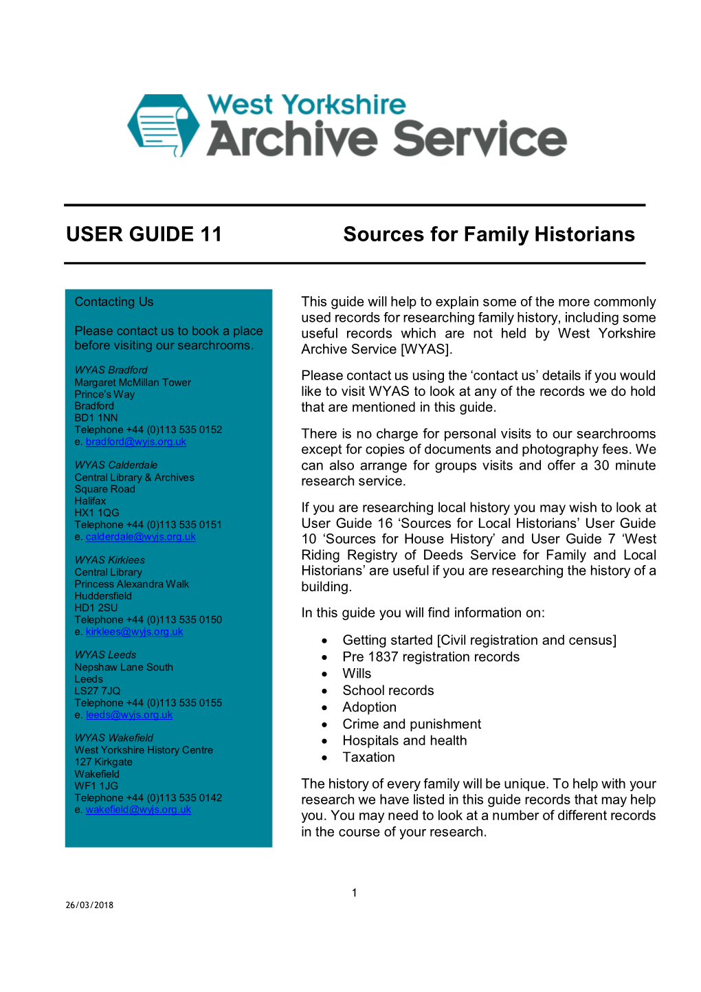 USER GUIDE 11 Sources for Family Historians
