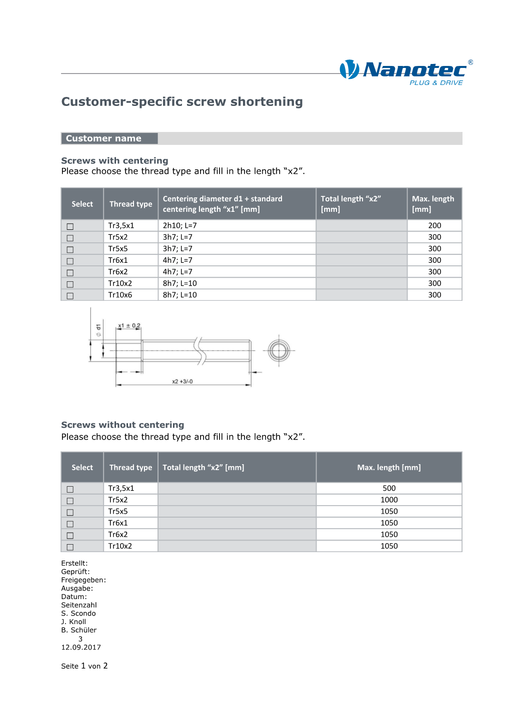 Please Choose the Thread Type and Fill in the Length X2