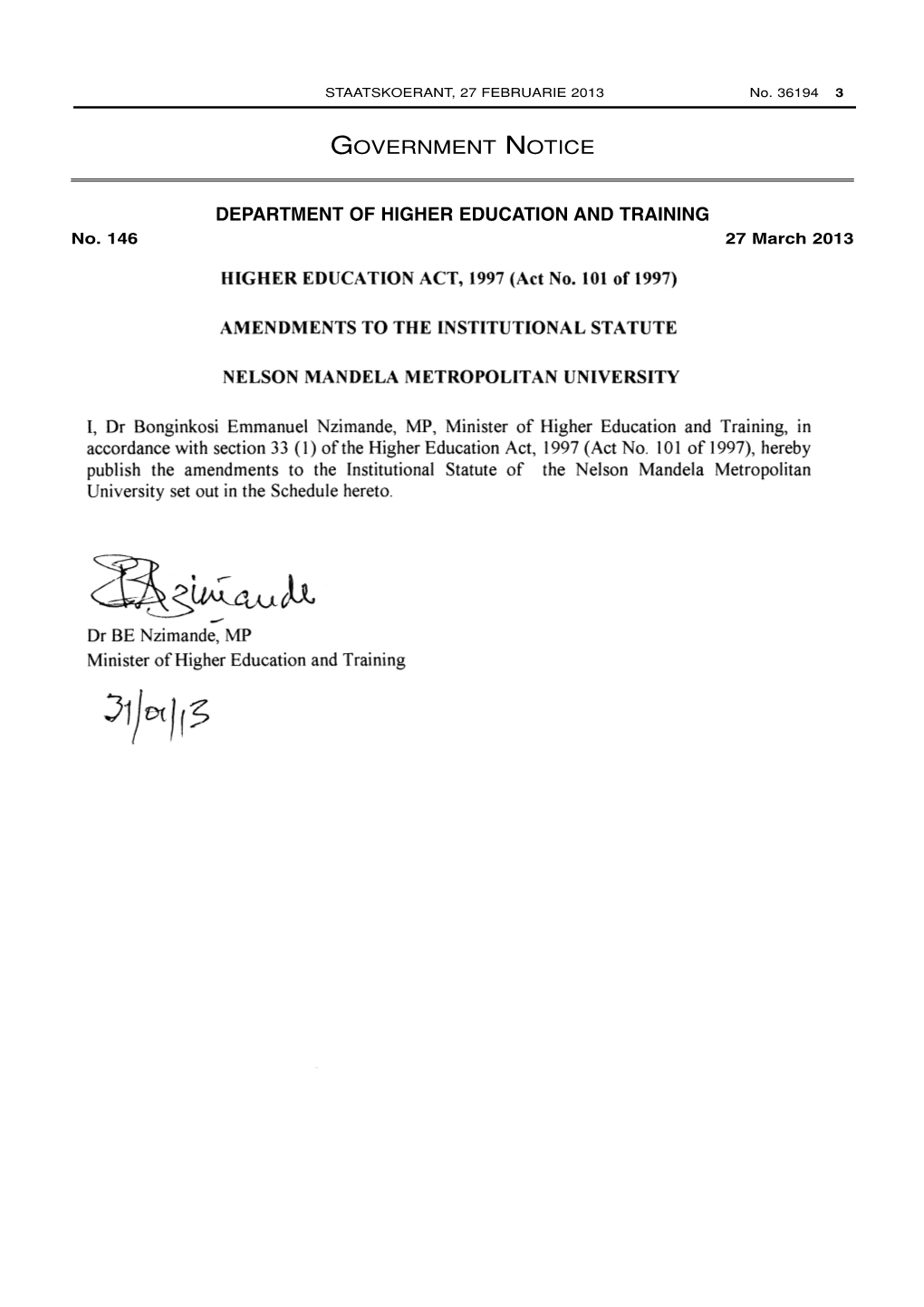 Nelson Mandela Metropolitan University Institutional Statute