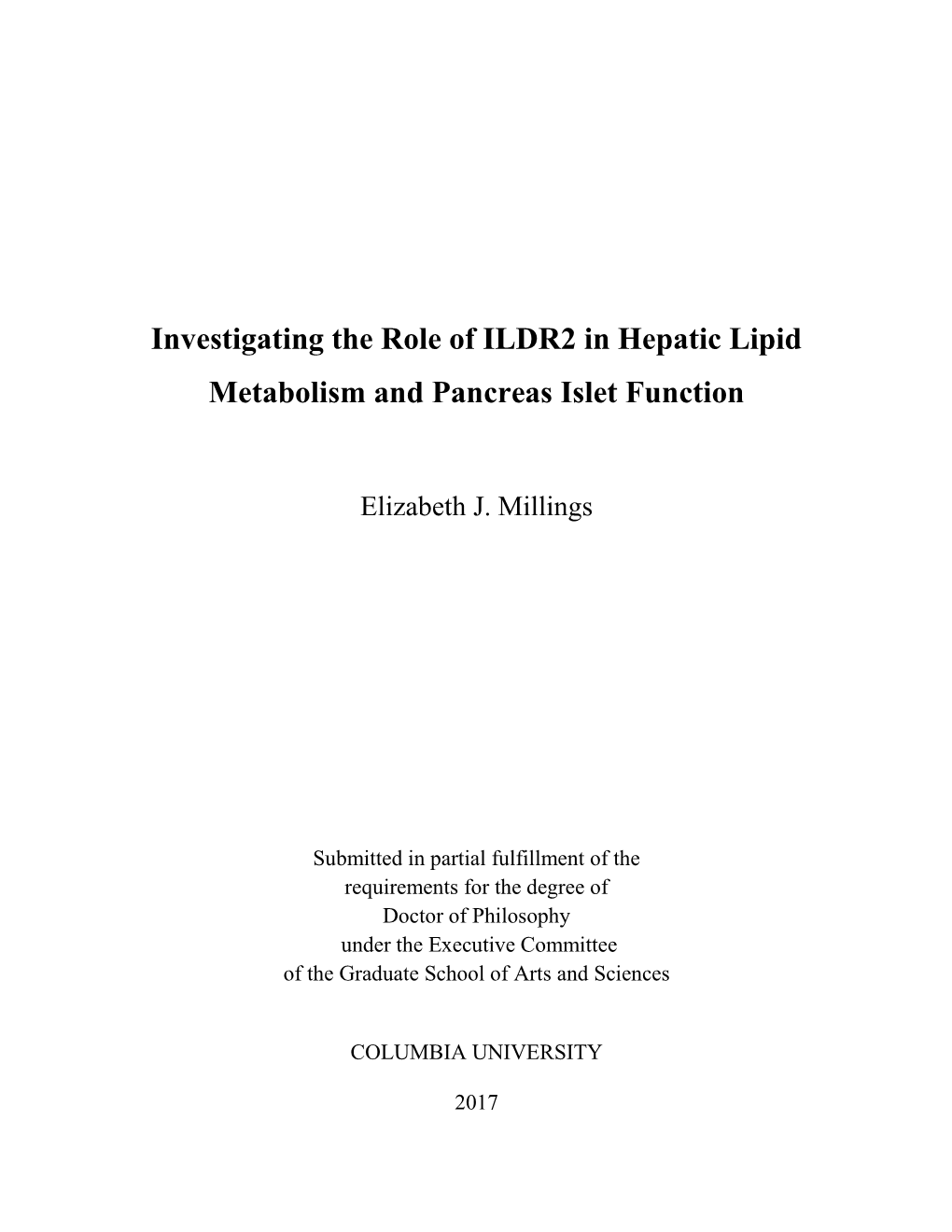 ILDR2 in Hepatic Lipid Metabolism and Pancreas Islet Function
