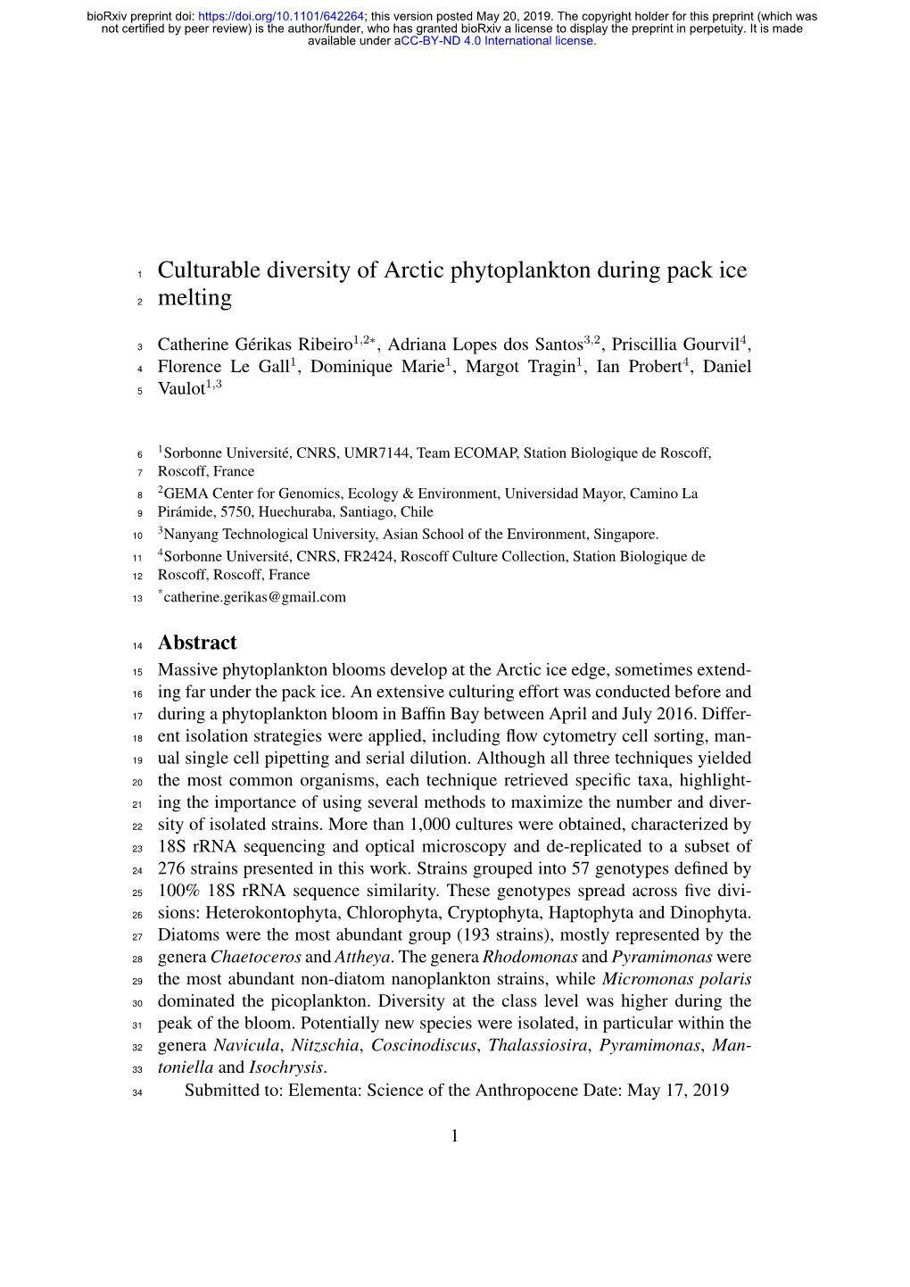 Culturable Diversity of Arctic Phytoplankton During Pack Ice