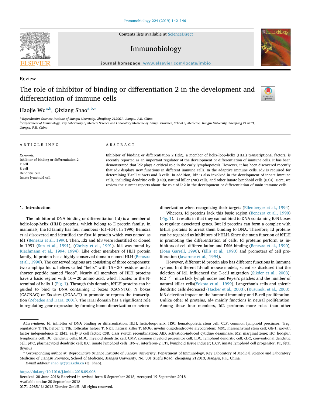 The Role of Inhibitor of Binding Or Differentiation 2 in the Development
