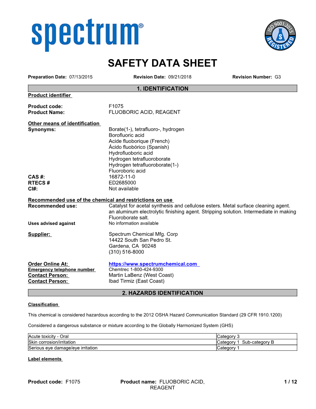 SDS Contains All of the Information Required by the HPR