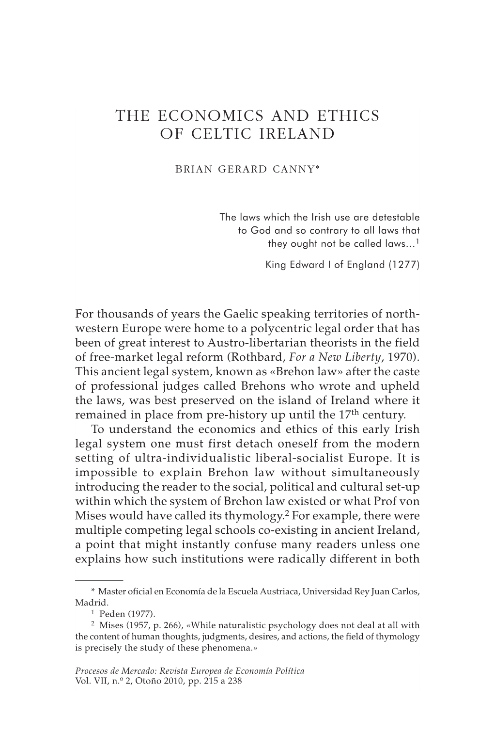 The Economics and Ethics of Celtic Ireland